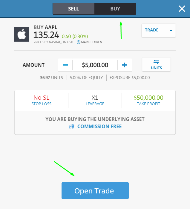 Buying Apple Screen on eToro Demo Account