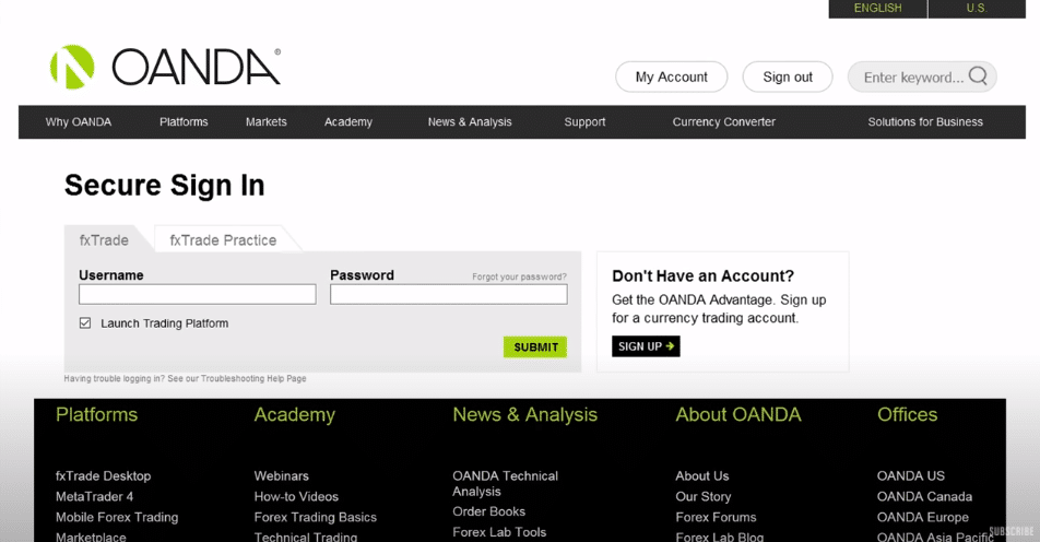 Oanda home page