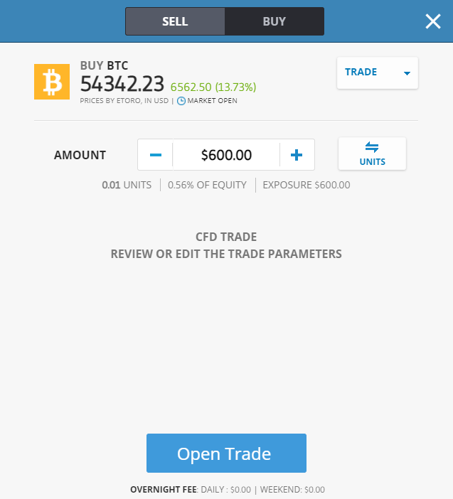 buying BTC on eToro