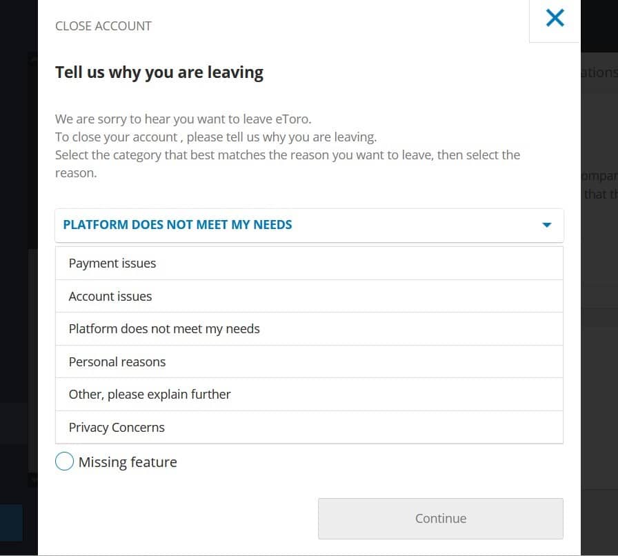 etoro account closing reasons