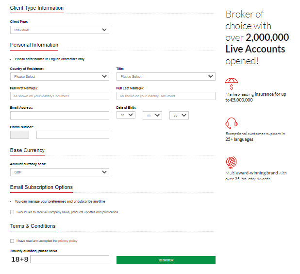 hf markets registration form