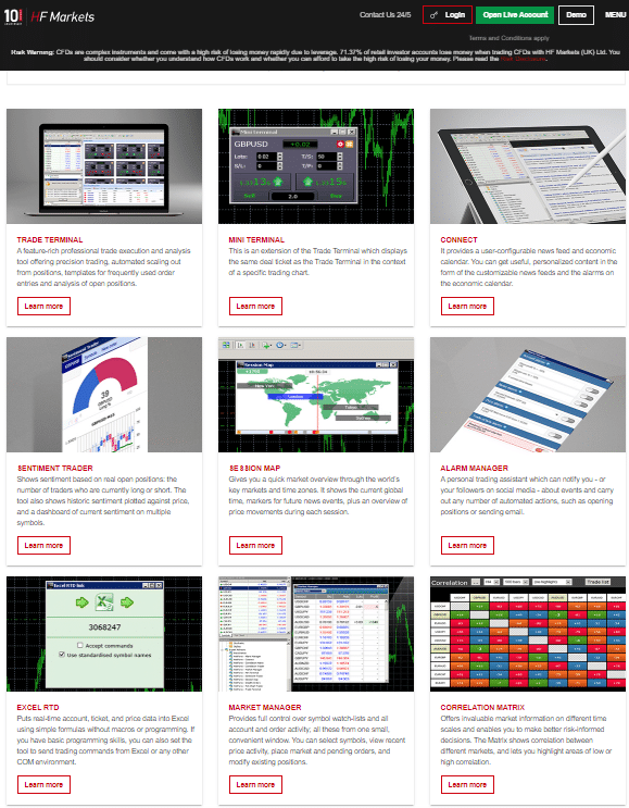 hf markets trading features