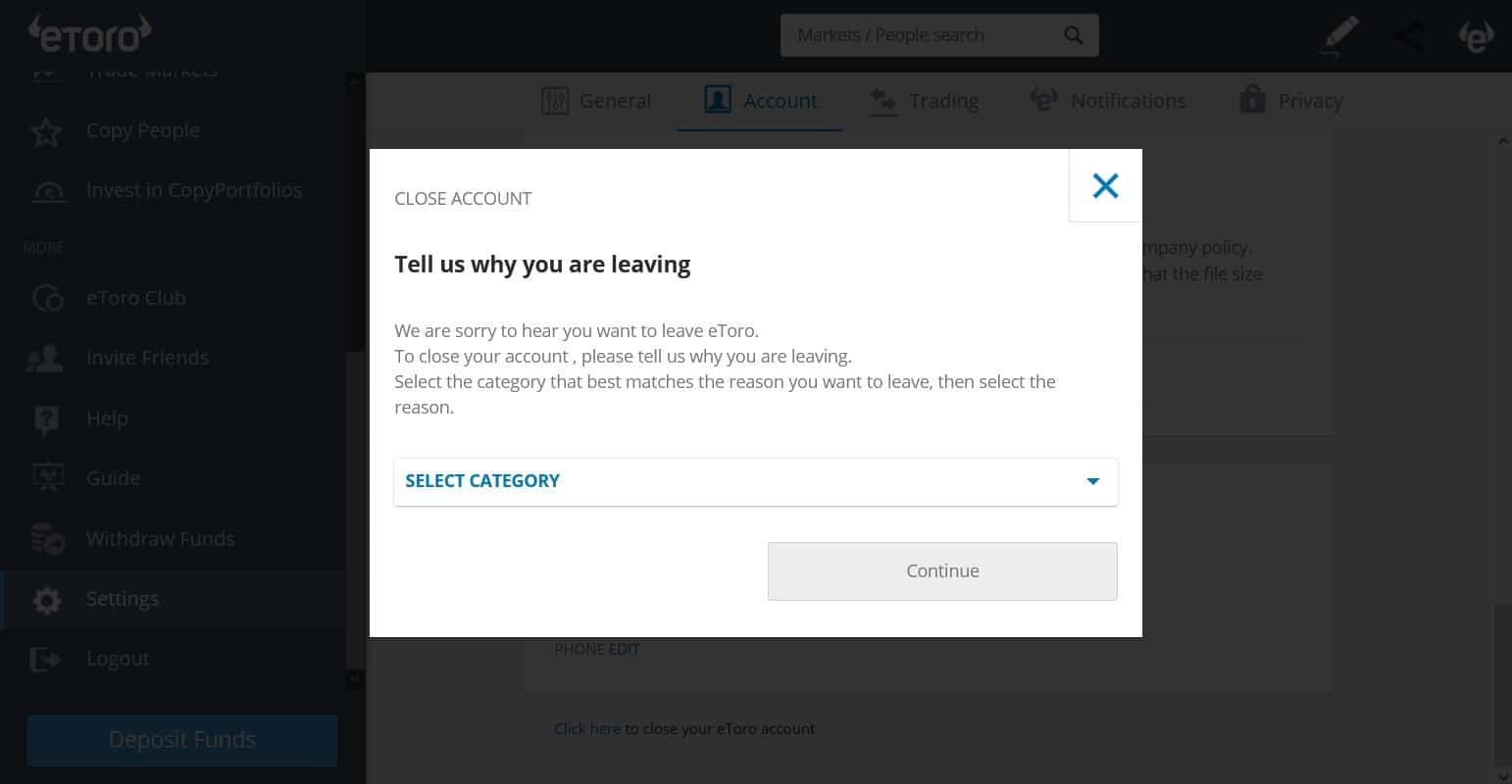 why closing etoro account