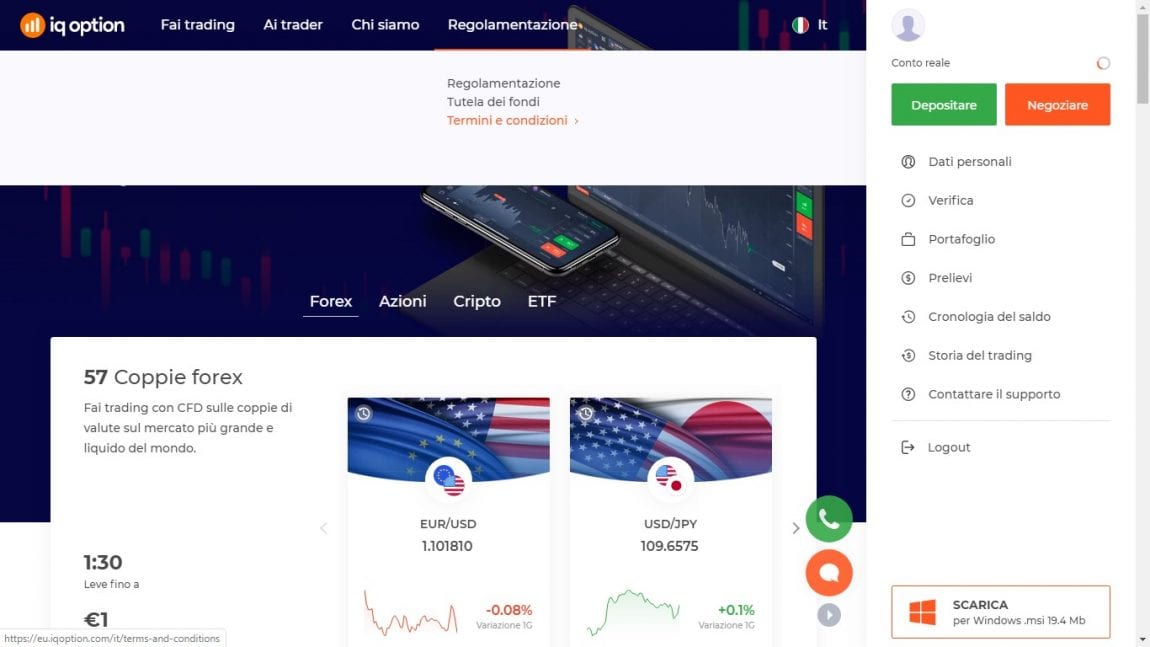 Guida chiudere il conto IQ Option