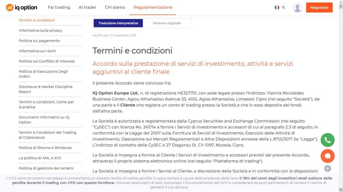 Guida chiudere il conto IQ Option