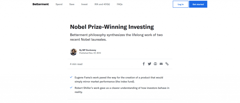 Betterment awards nobel prize winning