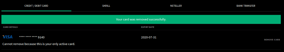 Smarkets Card Removal Confirmation