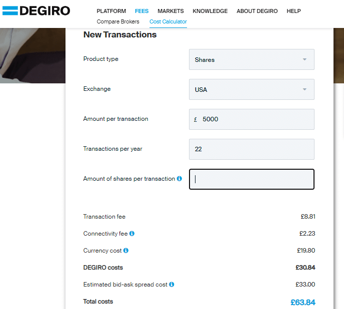 Degiro Fees Cost Calculator