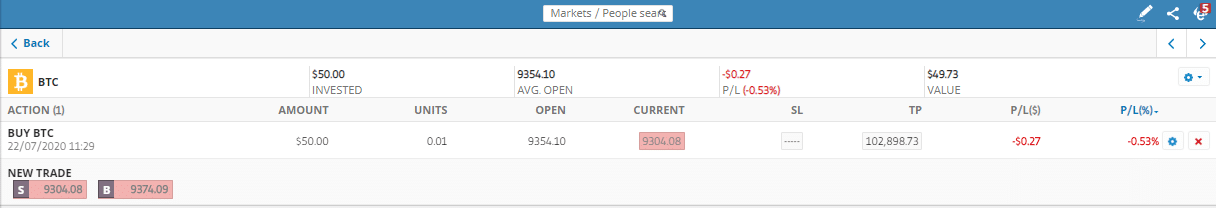 Open a Bitcoin Trade at eToro