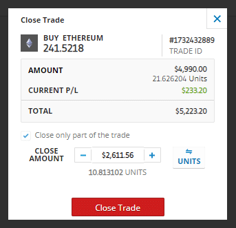 Close crypto Trade with profit 