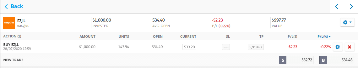 example of an account with open trading positions