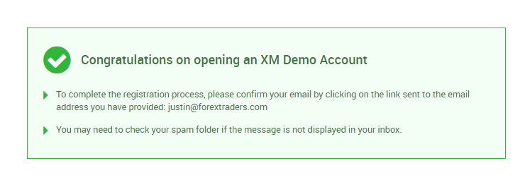 XM Demo Account Registration successfull