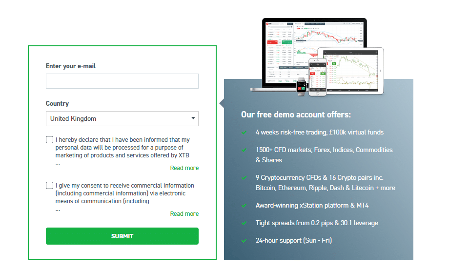 XTB Demo Account Registration form