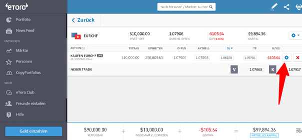 Stop Loss Strategie Trailing Stop etoro Trade bearbeiten