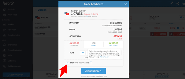 Stop Loss Strategie Trailing Stop etoro Trailing Stop setzen