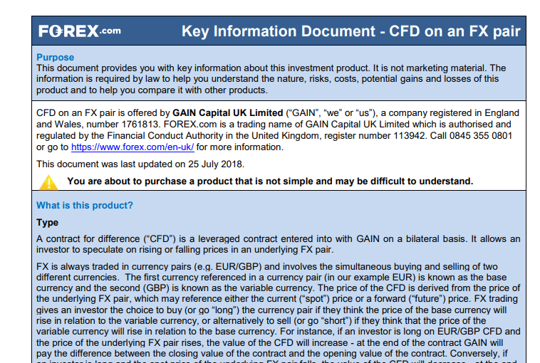 Forex.com Key Information Document