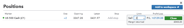 IG US500 Cash Positions