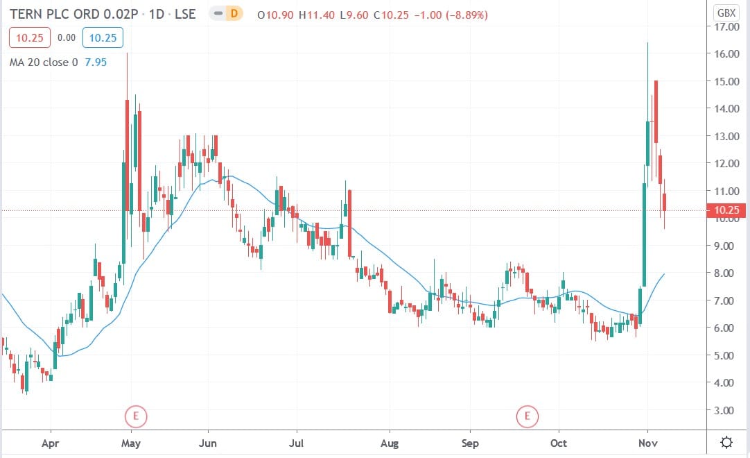 Tradingview chart of Tern share price 08112020