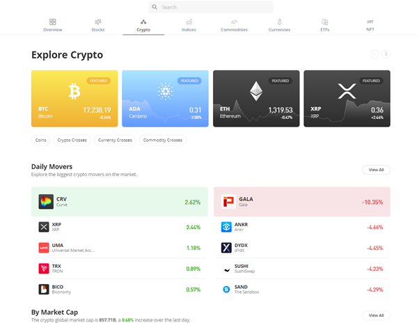 explore crypto on eToro