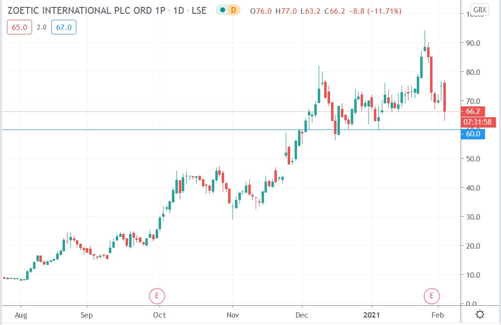 Tradingview chart of Zoetic share price 03-02-2021