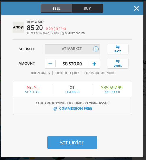 Buy AMD Set Order eToro