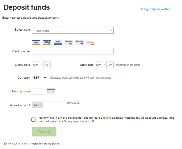 Deposit Funds Page IG