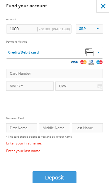 eToro fund account deposit