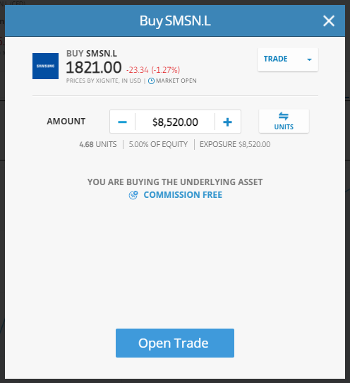 Open Trade eToro SMSN.L