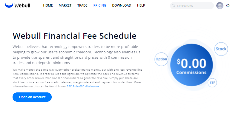 Webull financial fee schedule