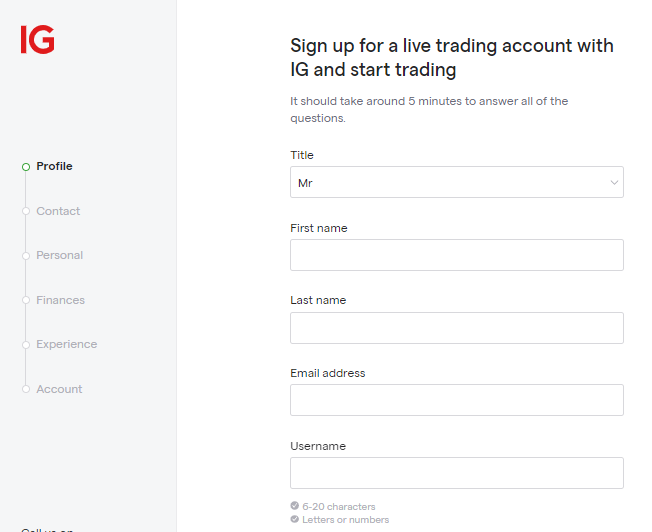 IG sign up for live trading account