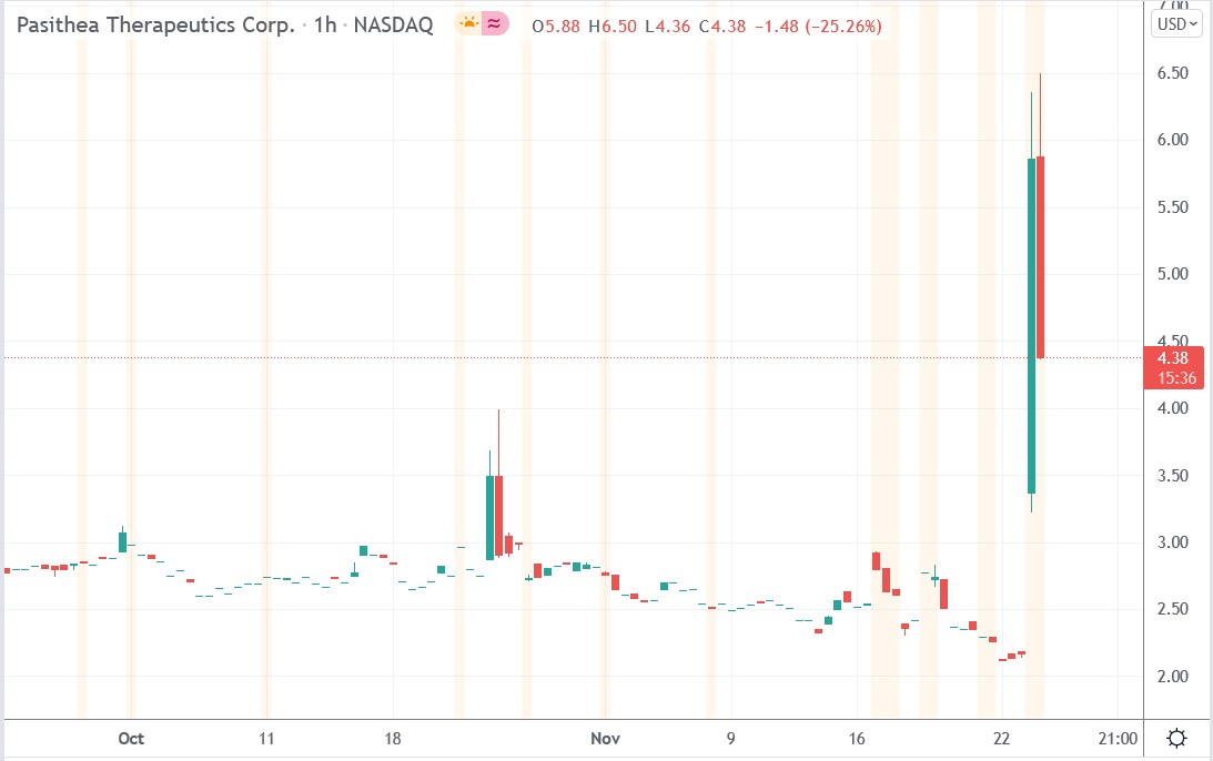 Tradingview chart of Pasithea Therapeutics stock price 23-11-2021