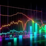 Futuristic financial data visualization with colorful charts and graphs