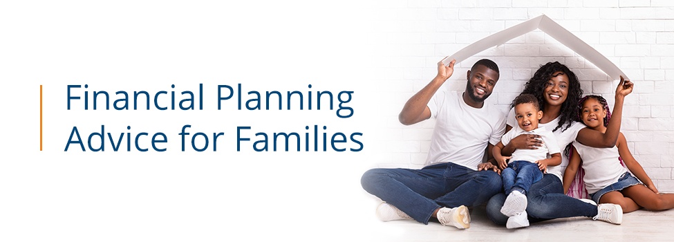 Happy family with house cutout representing financial security and planning