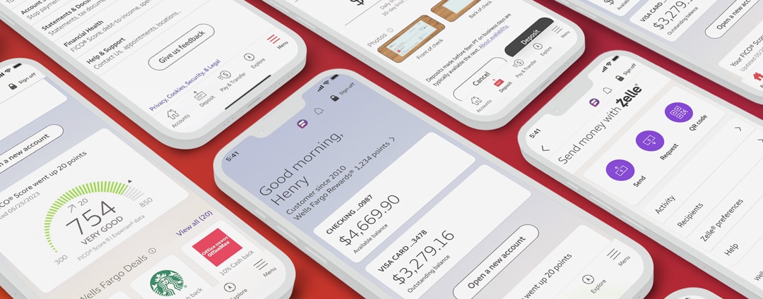 Wells Fargo mobile banking app interface showcasing digital banking capabilities and customer experience