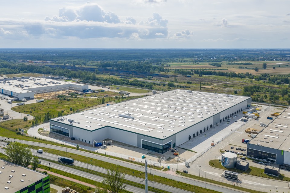 Aerial view of large Prologis industrial development with multiple warehouse buildings