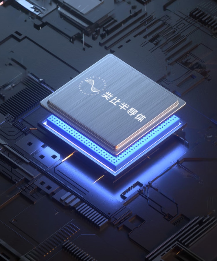 Analog semiconductor chip with circuit board background, representing Texas Instruments' core product portfolio in signal processing and embedded systems