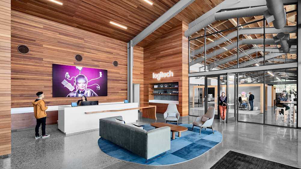 Modern Logitech office interior with reception area and contemporary design