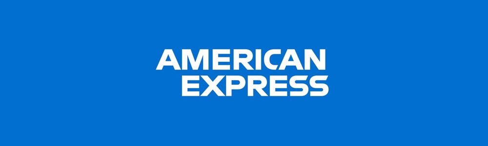 American Express corporate logo in white text on signature royal blue background, representing the company's premium brand positioning in financial services