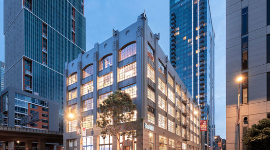 SoFi Technologies headquarters building at dusk