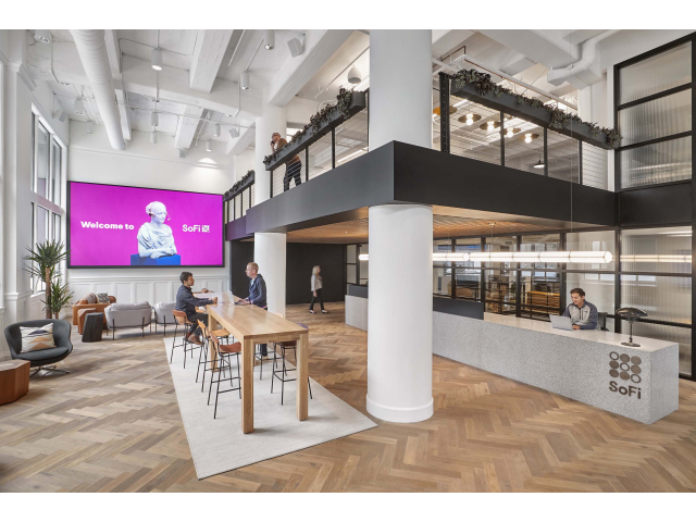 SoFi office interior showing modern workspace and reception area