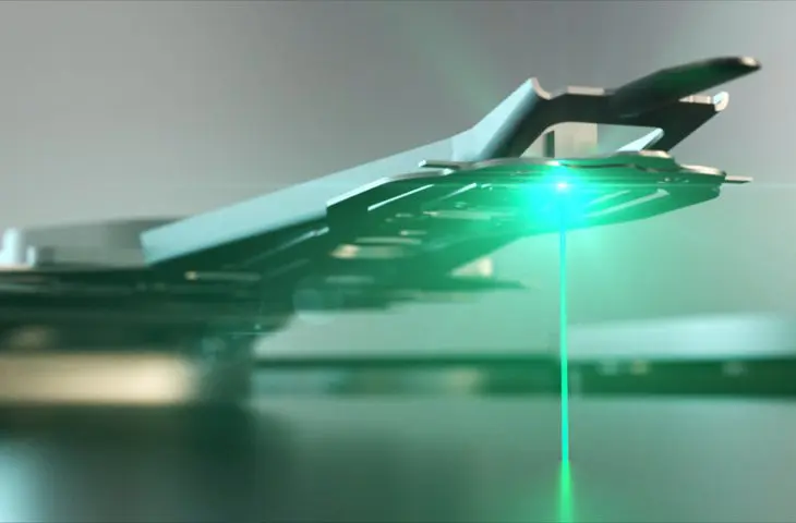 Close-up of Seagate's Mozaic HAMR technology hard disk drive showcasing the company's advanced storage innovation