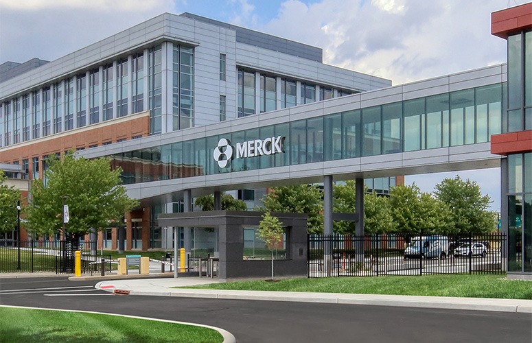 Merck headquarters building with company logo prominently displayed
