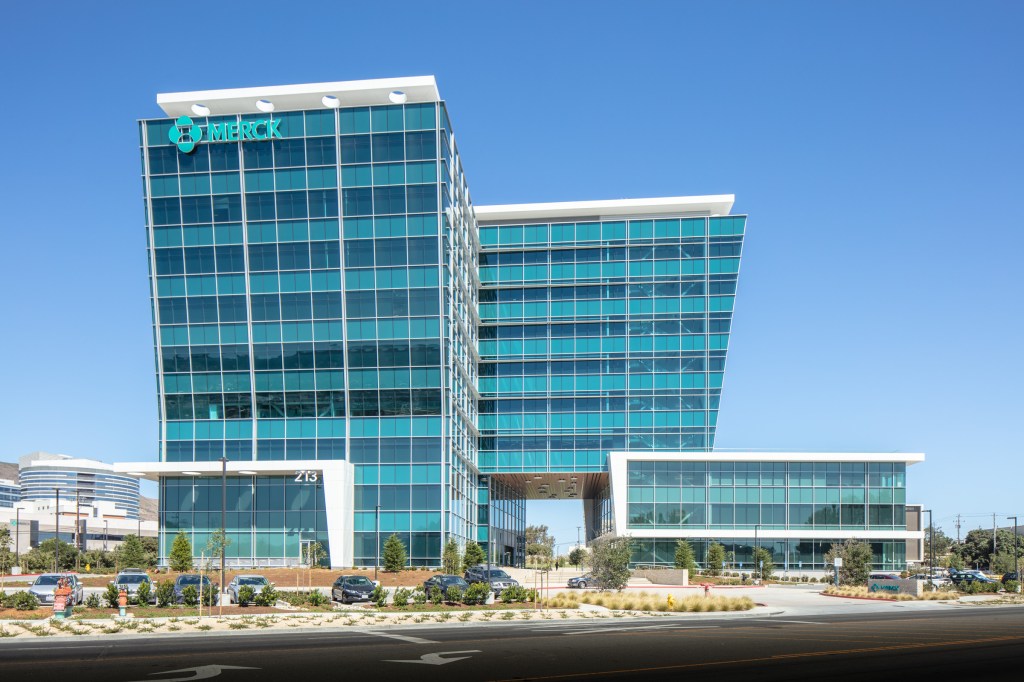 Modern Merck corporate headquarters featuring glass towers and contemporary architecture