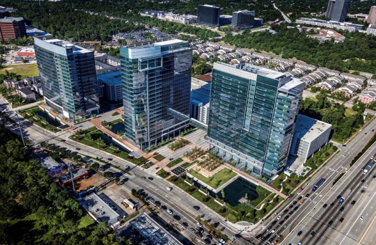 ConocoPhillips headquarters campus in Houston showing the modern glass towers and surrounding corporate facilities
