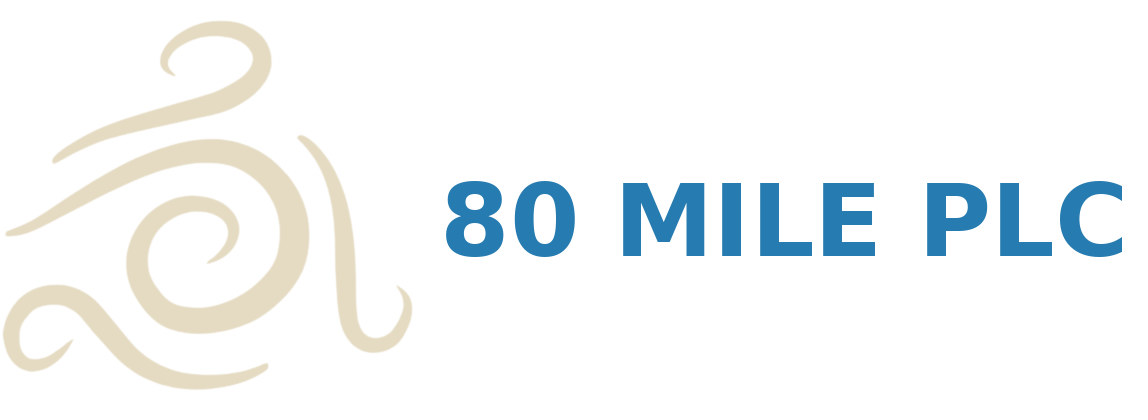 80 Mile PLC company logo featuring an abstract beige swirl icon and blue text