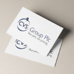 Business cards displaying the CVS Group Plc logo and tagline 'Your pets, our priority'.