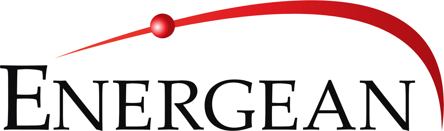 Energean company logo in black text with a red curved swoosh above it, on a transparent/white background.