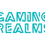 Gaming Realms company logo in teal lettering on a white background