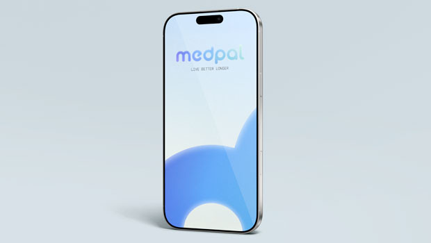 Smartphone displaying the MedPal app splash screen with the tagline 'Live Better Longer'