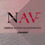 Branded graphic for Nippon Active Value Fund plc (LON:NAVF) featuring a Japan map outline, a vintage sailing ship illustration, and the company's NAVF monogram on a maroon background